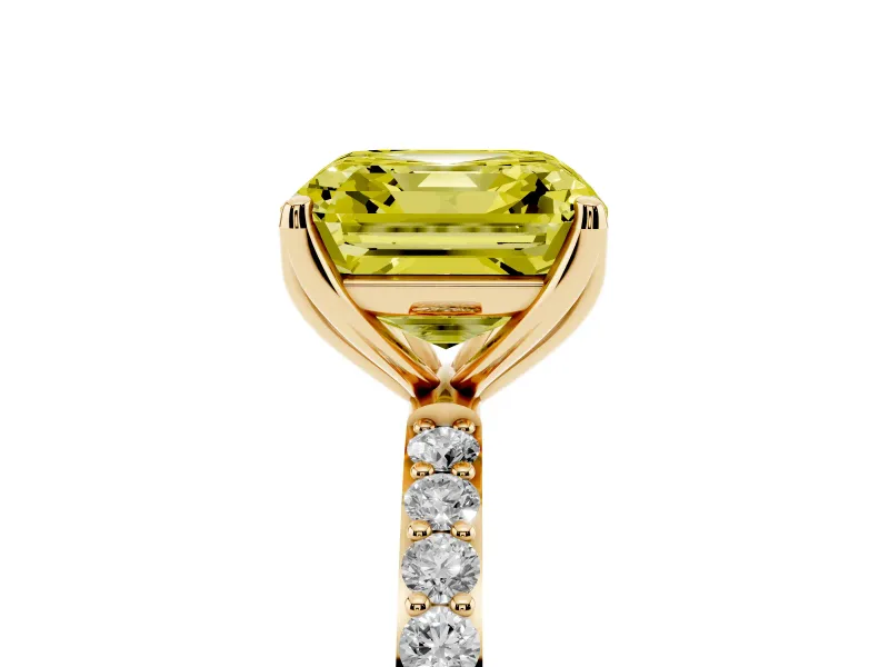 Asscher Cut Pave Solitaire Engagement Ring Setting for a Fancy Yellow Lab-Grown Diamond | Slim Band | Yellow Gold
