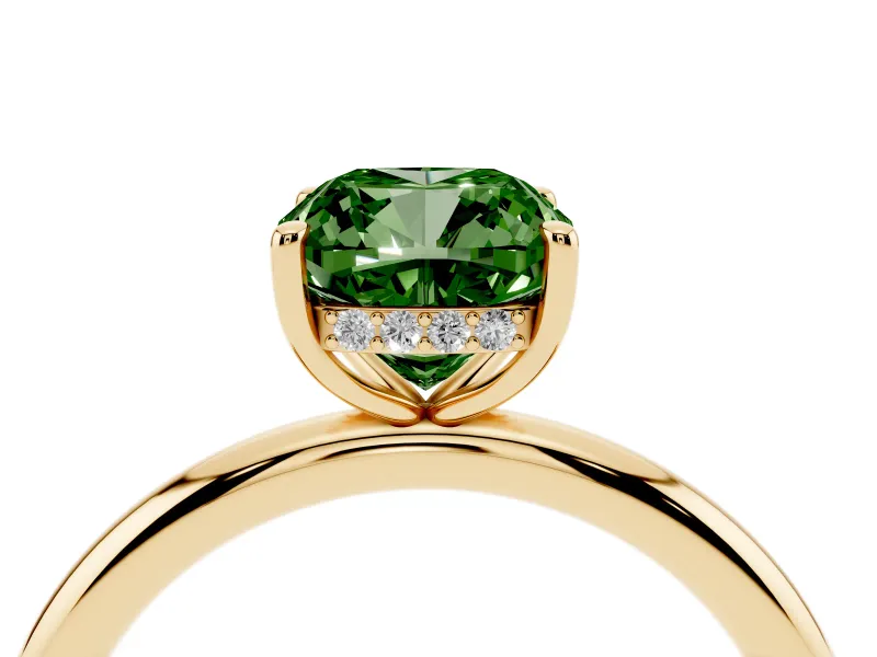 Cushion Cut Hidden Halo Ring Setting for a Fancy Green Lab-Grown Diamond | Yellow Gold