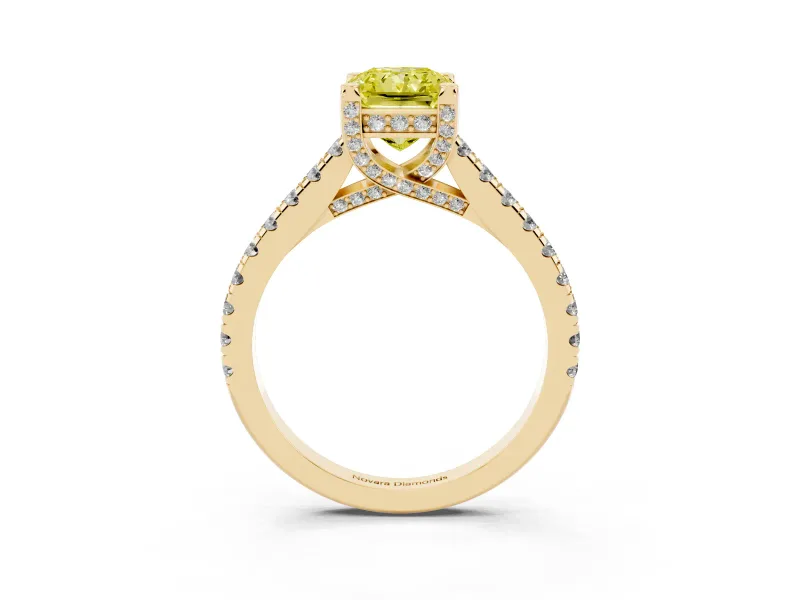 Radiant Cut Hidden Halo Pave Engagement Ring Setting for a Fancy Yellow Lab-Grown Diamond | Claw Prongs | Yellow Gold