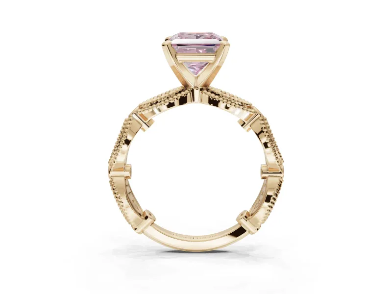 Princess Cut Vintage Engagement Ring Setting for a Fancy Pink Lab-Grown Diamond | Graduated Stations | Yellow Gold