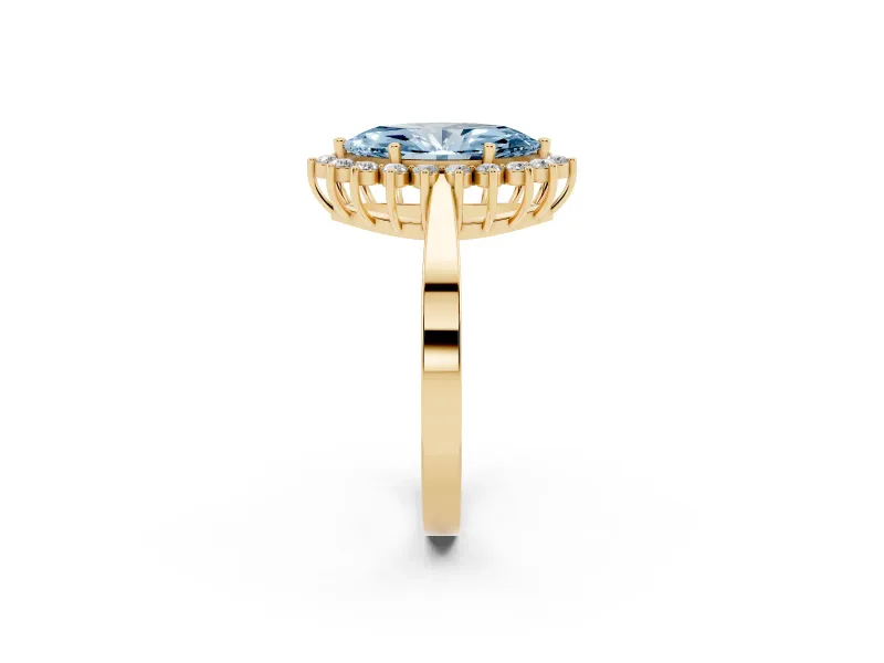 Marquise Scalloped Halo Engagement Ring Setting for a Fancy Blue Lab-Grown Diamond | Yellow Gold
