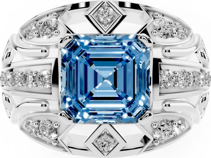 Asscher Cut Art Deco Graduated Engagement Ring Setting for a Fancy Blue Lab-Grown Diamond | Platinum