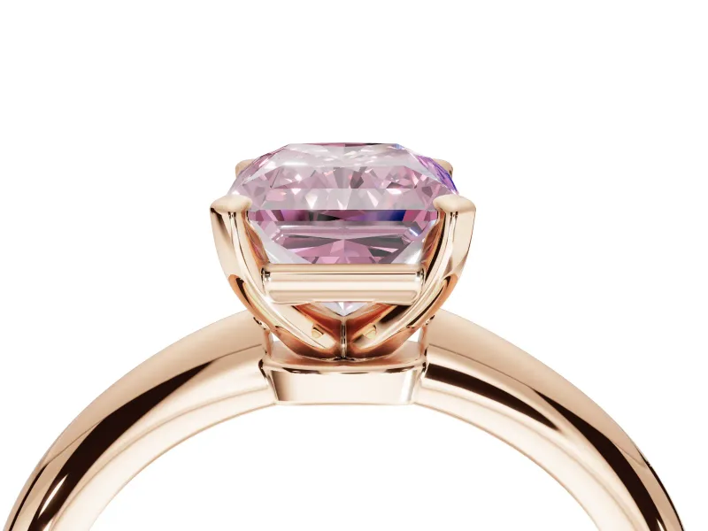 Radiant Cut Solitaire Engagement Ring Setting for a Fancy Pink Lab-Grown Diamond | Tapered Plain Band | Rose Gold