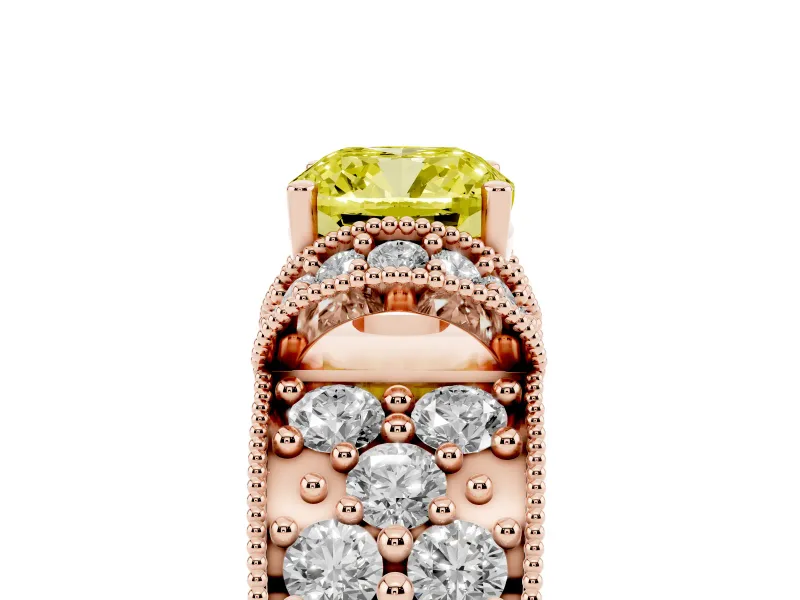 Cushion Cut Vintage Pave Engagement Ring Setting for a Fancy Yellow Lab-Grown Diamond | Milgrain Edges | Rose Gold