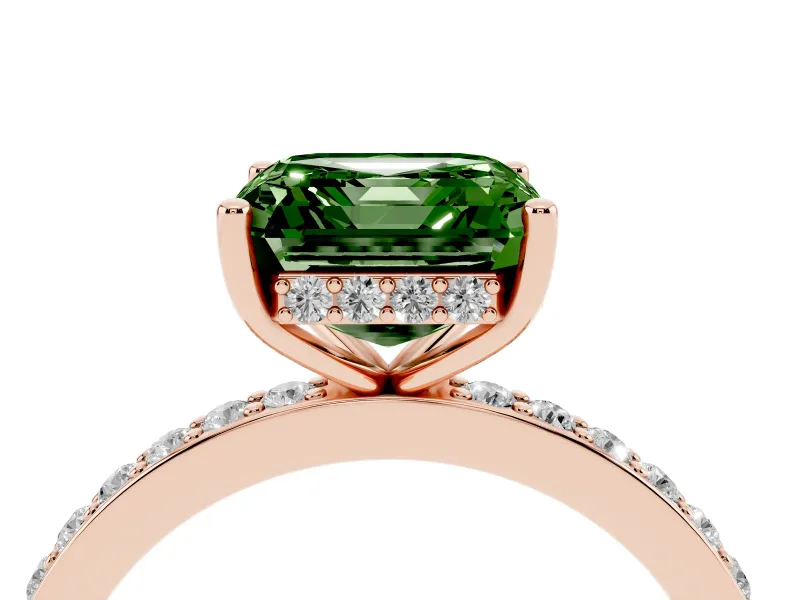 Fancy Green Asscher Cut Diamond Pavé Band Ring Set in Rose gold with Prong-Set Center Stone