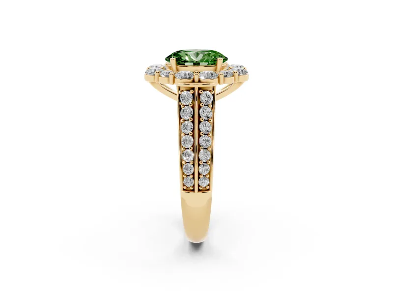 Oval Large Accent Halo Engagement Ring Setting for a Fancy Green Lab-Grown Diamond | Yellow Gold