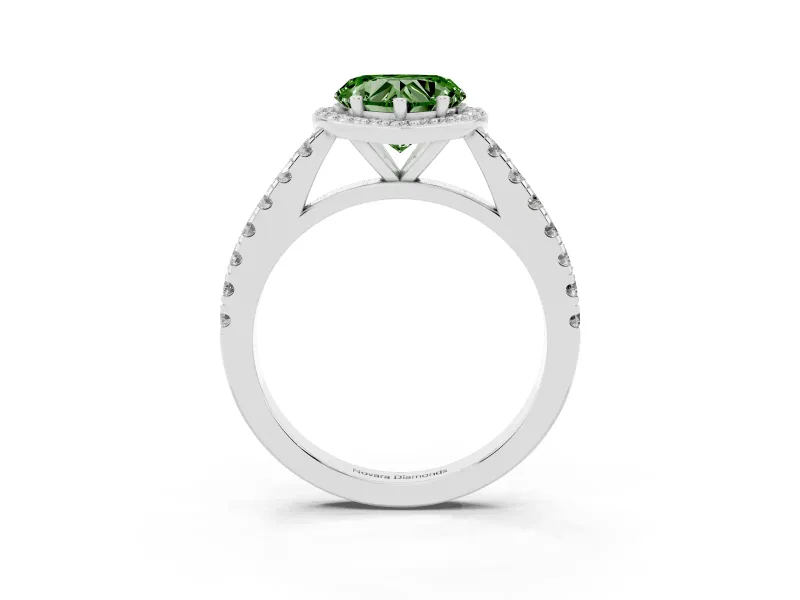 Fancy Green Heart Cut Diamond Halo Engagement Ring Set in Silver with Pavé Band and Prong Setting