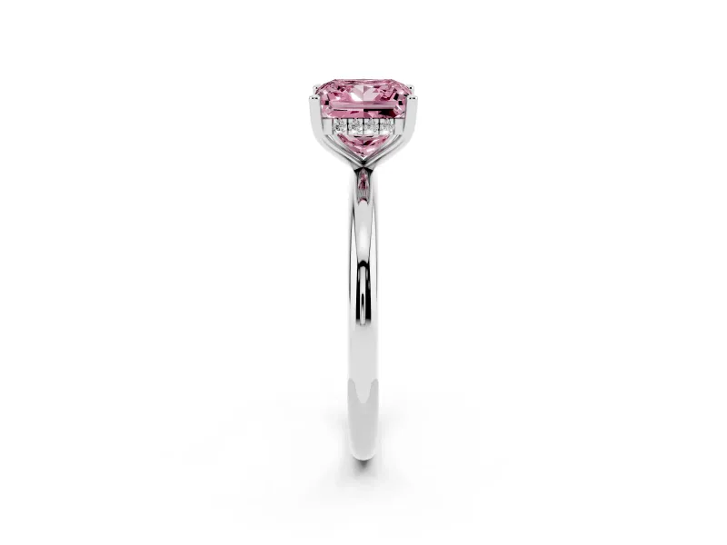 Fancy Pink Princess Cut Diamond Solitaire Engagement Ring Set in White gold with Prong Setting and Polished Band