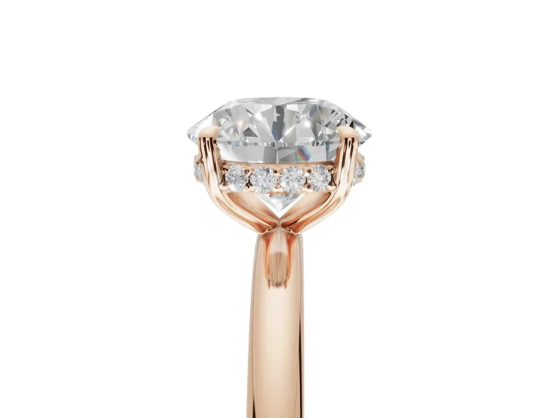Round Hidden Halo Engagement Ring Setting | Thin Plain Band | Rose Gold