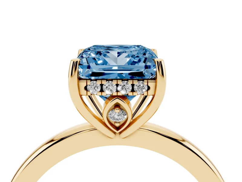 Princess Cut Engagement Ring Setting for a Fancy Blue Lab-Grown Diamond | Hidden Halo | Yellow Gold