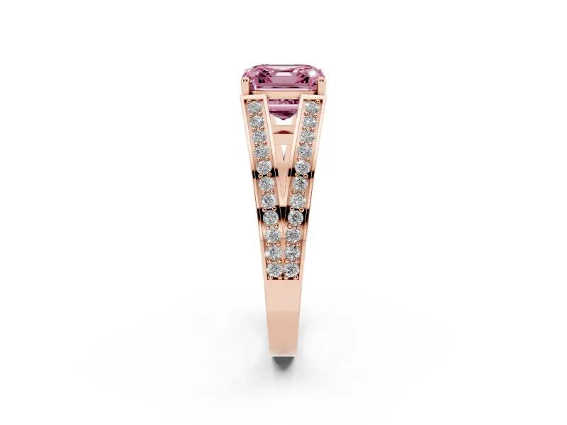Asscher Cut Split Shank Pavé Engagement Ring Setting for a Fancy Pink Lab-Grown Diamond | Rose Gold