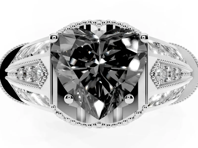 Heart-Shaped Vintage Milgrain Engagement Ring Setting for a Black Center | Sterling Silver