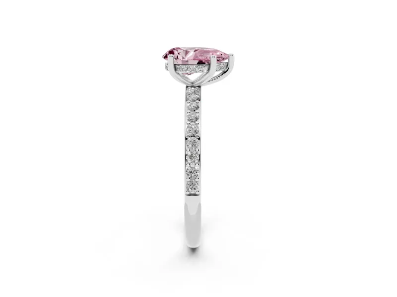 Fancy Pink Pear Cut Diamond Pavé Band Ring Set in White gold with Prong-Set Center Stone