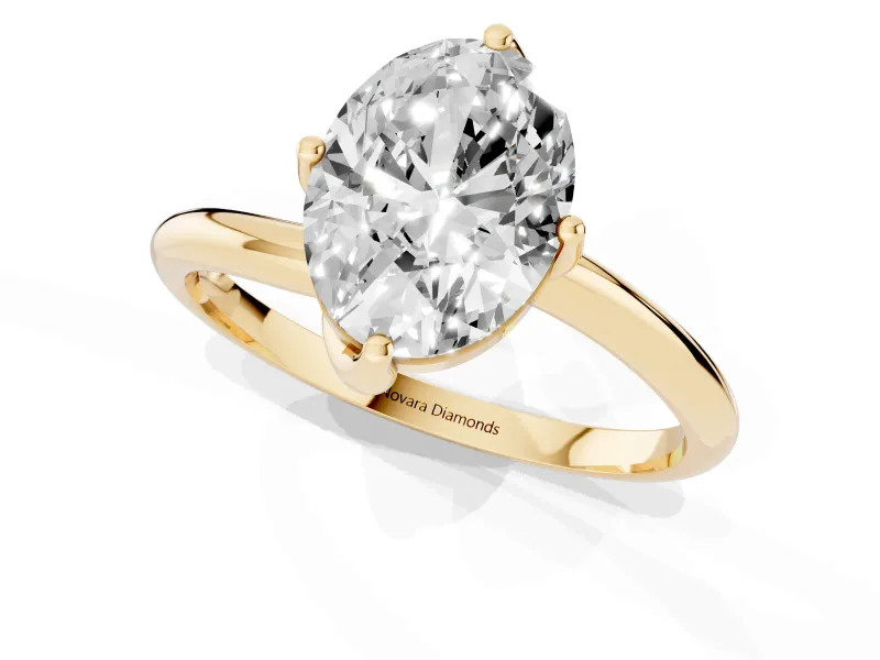 Oval Bypass Solitaire Engagement Ring Setting | Plain Polished Band | Yellow Gold