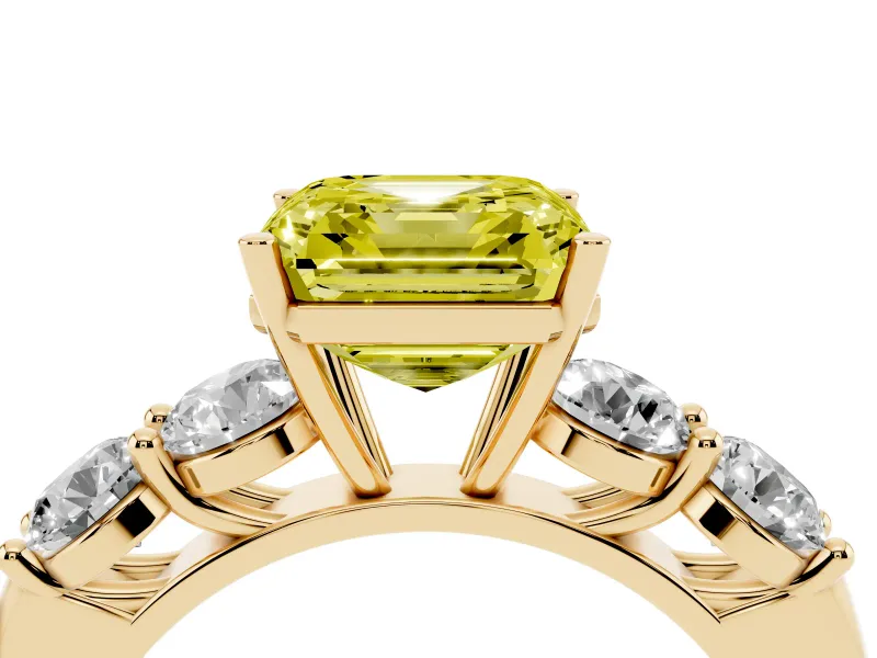 Asscher Cut Five Stone Engagement Ring Setting for a Fancy Yellow Lab-Grown Diamond | Plain Band | Yellow Gold