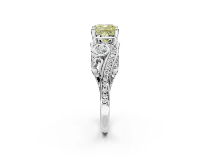 Cushion Cut Swirl Engagement Ring Setting for a Fancy Yellow Lab-Grown Diamond | Sterling Silver