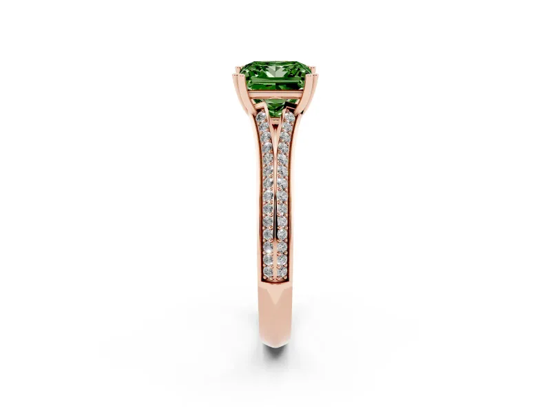 Princess Cut Split Shank Engagement Ring Setting for a Fancy Green Lab-Grown Diamond | Pave Band | Rose Gold