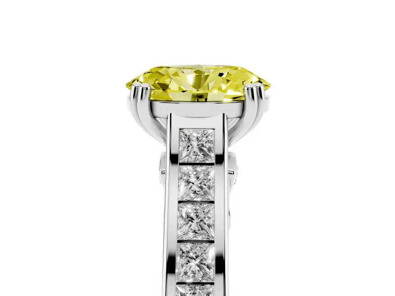 Oval Cathedral Channel Set Engagement Ring Setting for a Fancy Yellow Lab-Grown Diamond | Double Claw Prongs | Platinum