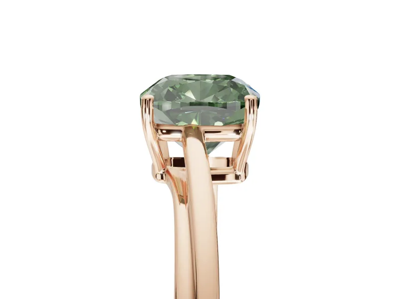 Cushion Cut Bypass Solitaire Engagement Ring Setting for a Fancy Green Lab-Grown Diamond | Rose Gold