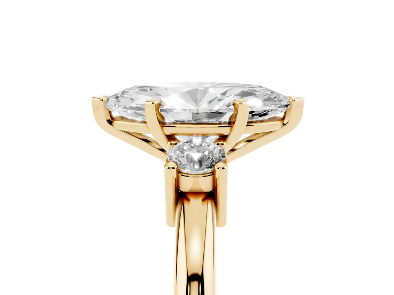 Marquise Three Stone Engagement Ring Setting | Round Side Stones | Yellow Gold
