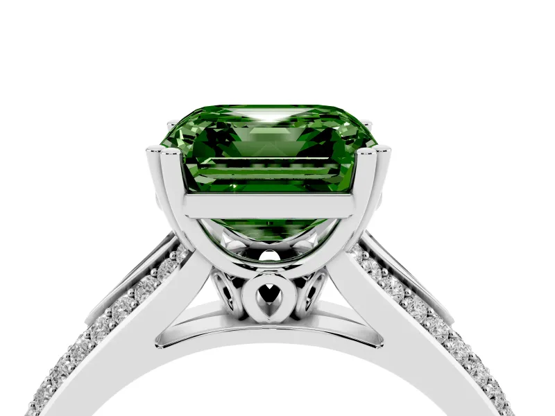Asscher Cut Pave Split Shank Engagement Ring Setting for a Fancy Green Lab-Grown Diamond | Double Claw Prongs | Platinum