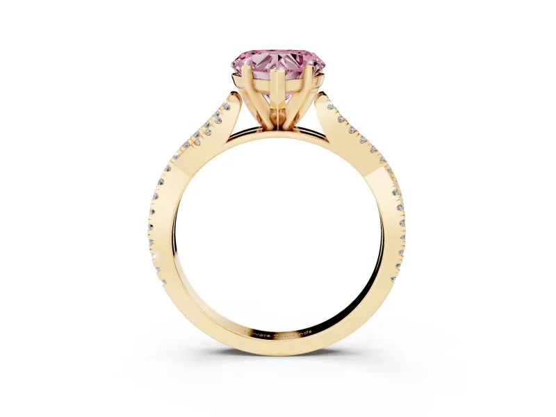 Heart-Shaped Twisted Engagement Ring Setting for a Fancy Pink Lab-Grown Diamond | Yellow Gold