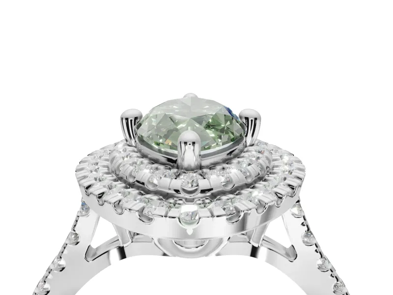 Fancy Green Marquise Lab-Grown Diamond Double Halo Statement Ring Set in Platinum with Pavé Band