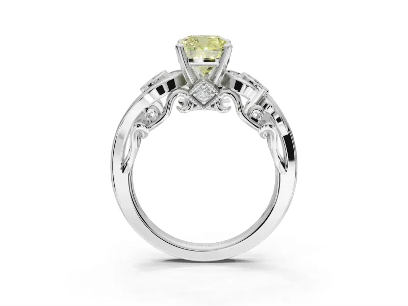 Cushion Cut Swirl Engagement Ring Setting for a Fancy Yellow Lab-Grown Diamond | Platinum