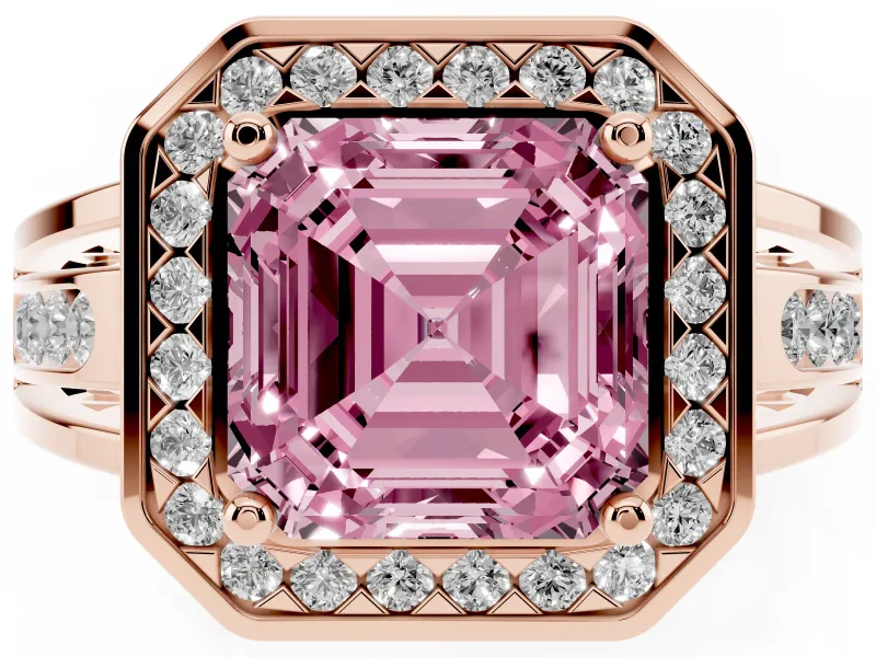 Asscher Cut Halo Engagement Ring Setting for a Fancy Pink Lab-Grown Diamond | Channel-Set Split Shank | Rose Gold
