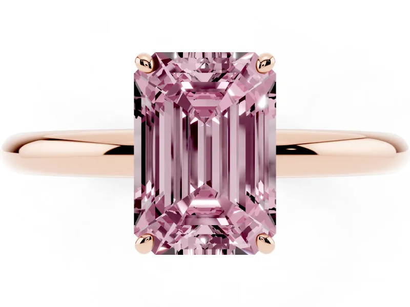 Emerald Cut Low Set Solitaire Engagement Ring Setting for a Fancy Pink Lab-Grown Diamond | Rose Gold