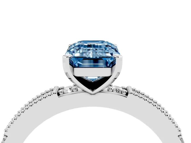 Emerald Cut Vintage Engagement Ring Setting for a Fancy Blue Lab-Grown Diamond | Sterling Silver