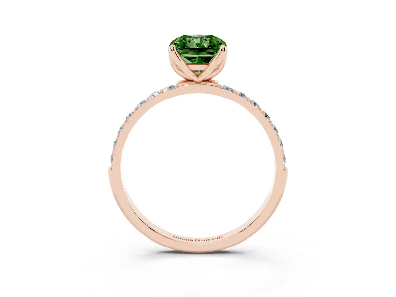Radiant Cut Pave Engagement Ring Setting for a Fancy Green Lab-Grown Diamond | Slim Band | Rose Gold