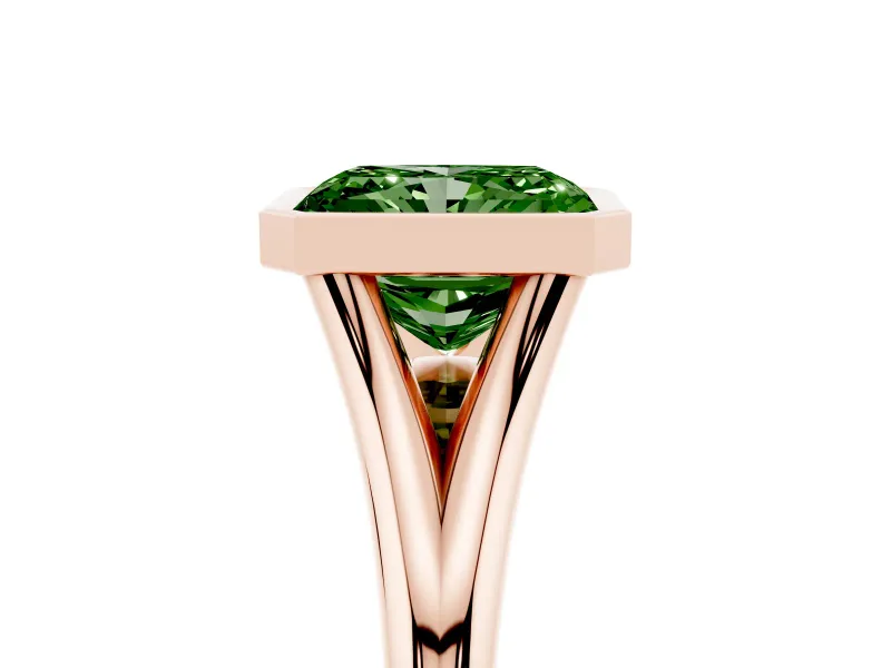 Radiant Cut Bezel Engagement Ring Setting for a Fancy Green Lab-Grown Diamond | Rose Gold