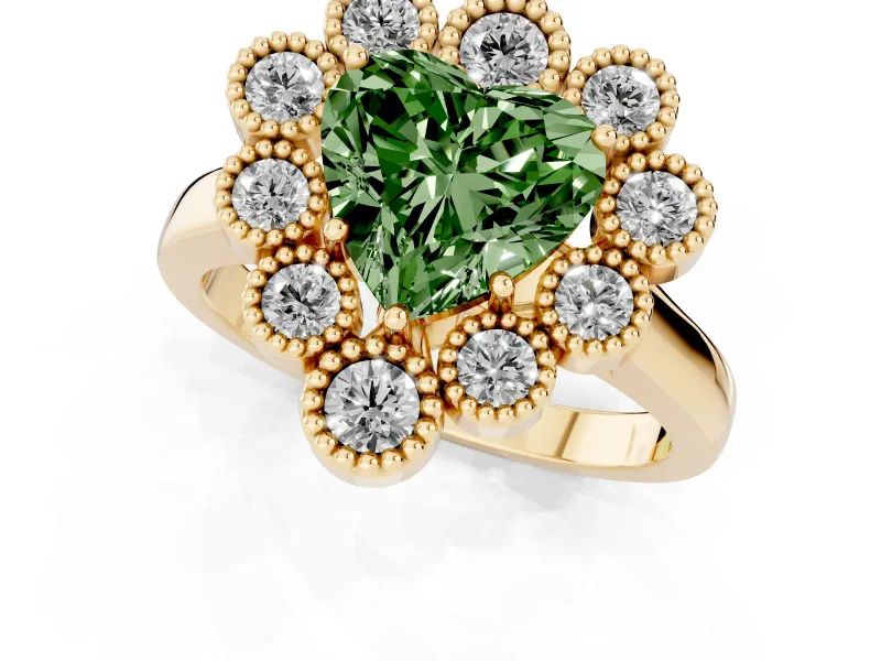 Heart-Shaped Halo Engagement Ring Setting for a Fancy Green Lab-Grown Diamond | Yellow Gold - Design NV-24775