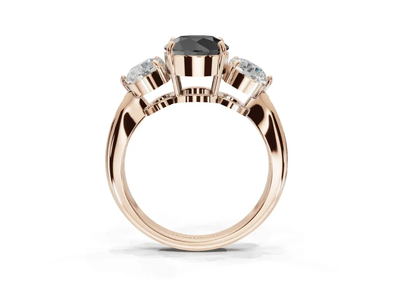 Round Three Stone Engagement Ring Setting for a Black Center | Tapered Pavé Band | Rose Gold