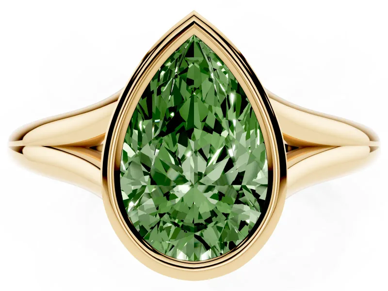 Pear-Shaped Bezel Engagement Ring Setting for a Fancy Green Lab-Grown Diamond | Yellow Gold