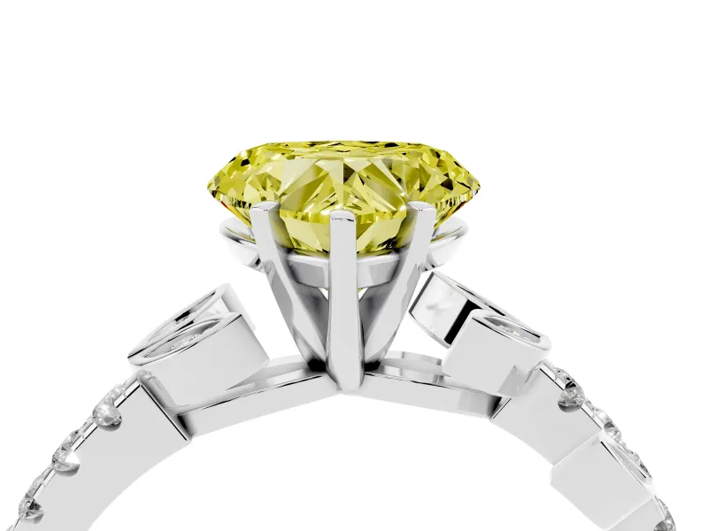 Fancy Yellow Heart Cut Diamond Solitaire Leaf-Inspired Ring Set in Silver with Pavé Band and Prong Setting