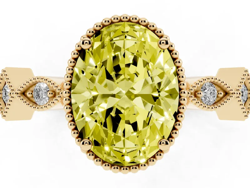 Oval Milgrain Bezel Engagement Ring Setting for a Fancy Yellow Lab-Grown Diamond | Yellow Gold