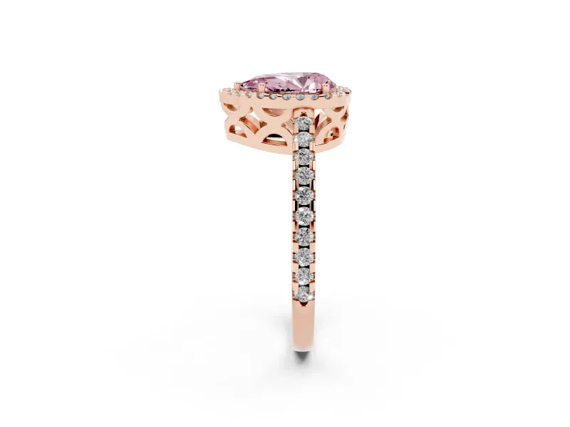 Pear-Shaped Pave Halo Engagement Ring Setting for a Fancy Pink Lab-Grown Diamond | Rose Gold