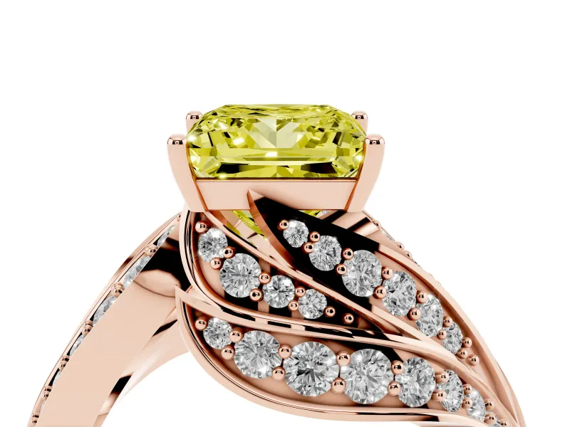 Princess Cut Bypass Pavé Engagement Ring Setting for a Fancy Yellow Lab-Grown Diamond | Graduated Pavé | Rose Gold