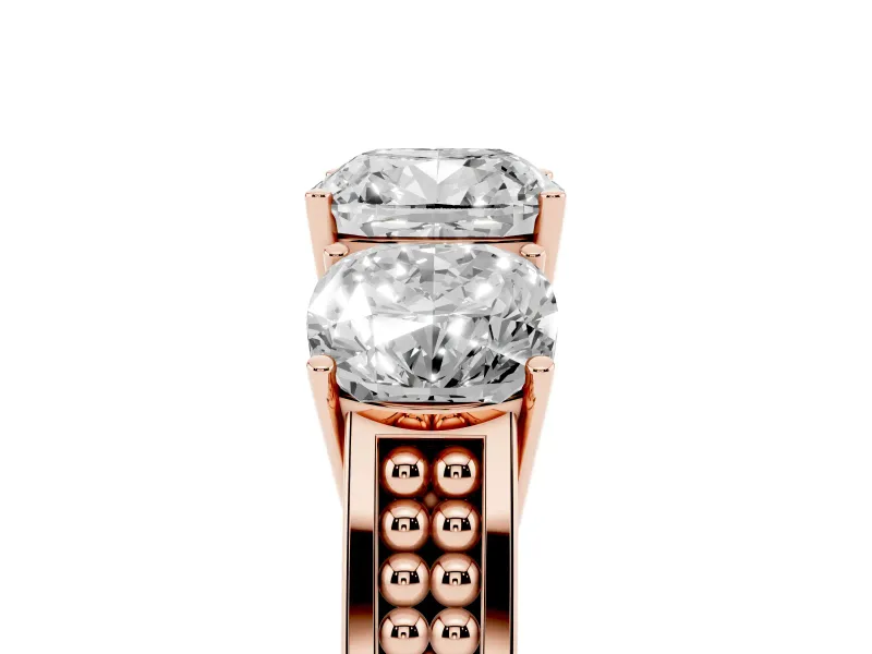 Cushion Cut Three Stone Engagement Ring Setting | Beaded Shoulders | Rose Gold
