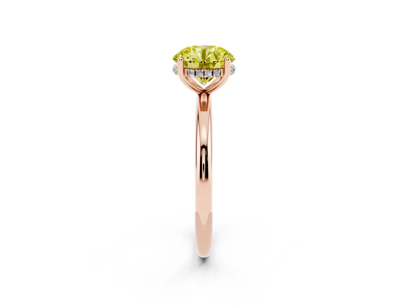 Round Micro-Prong Hidden Halo Engagement Ring Setting for a Fancy Yellow Lab-Grown Diamond | Plain Band | Rose Gold