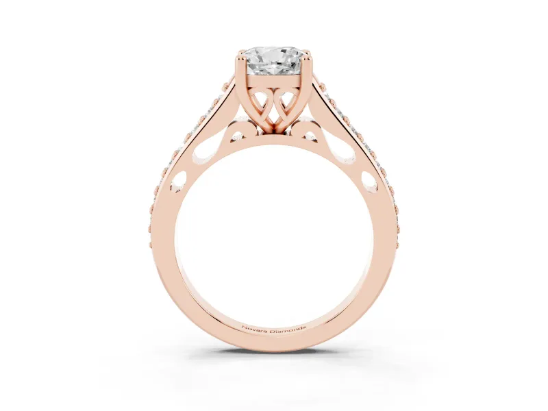 Cushion Cut Graduated Pave Cathedral Solitaire Engagement Ring Setting | Scroll Cut-Outs | Rose Gold