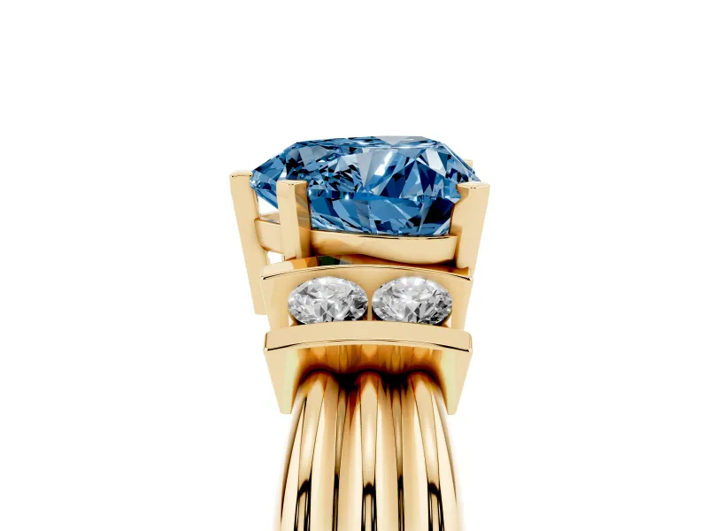 Heart-Shaped Bar-Set Engagement Ring Setting for a Fancy Blue Lab-Grown Diamond | Yellow Gold