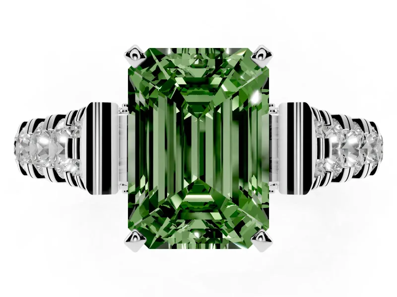 Emerald Cut Graduated Cathedral Engagement Ring Setting for a Fancy Green Lab-Grown Diamond | Side Stones | White Gold