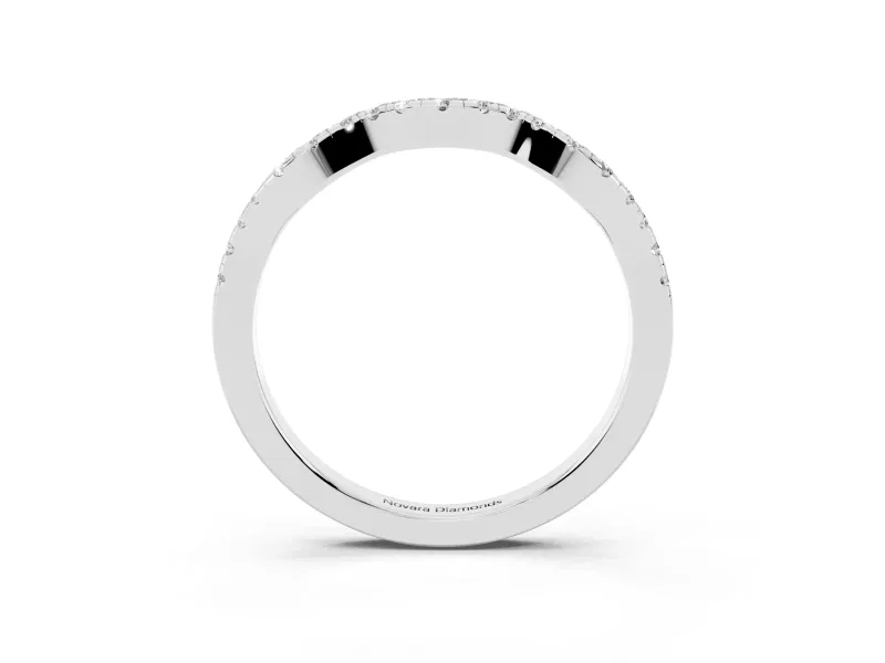 Round Diamond Curved Pavé Wedding Band Set in Silver with Nesting Profile