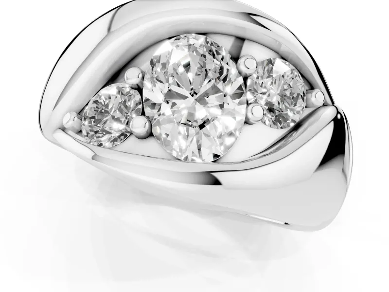 Oval Three Stone Bypass Engagement Ring Setting | Sculpted Crossover Band | White Gold