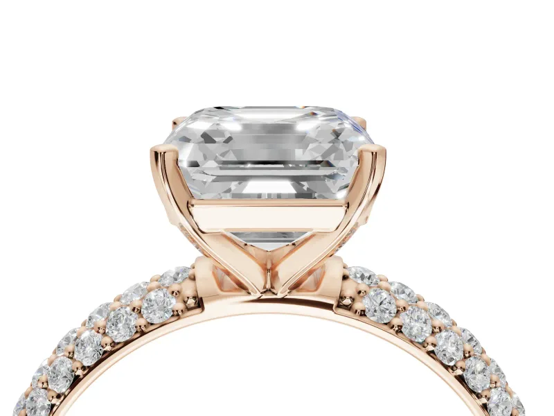 Asscher Cut Pavé Solitaire Engagement Ring Setting | Domed Pavé Band | Rose Gold