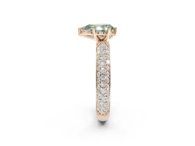 Pear-Shaped Domed Pavé Engagement Ring Setting for a Fancy Green Lab-Grown Diamond | Rose Gold