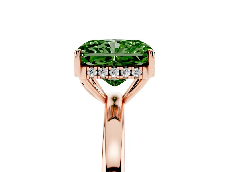 Radiant Cut Engagement Ring Setting for a Fancy Green Lab-Grown Diamond | Hidden Halo | Rose Gold